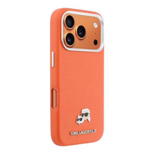 Karl Lagerfeld для iPhone 17 Pro Max чехол PU Saffiano FW NFT Karl&Choupette metal&Cam Hard Orange (MagSafe)