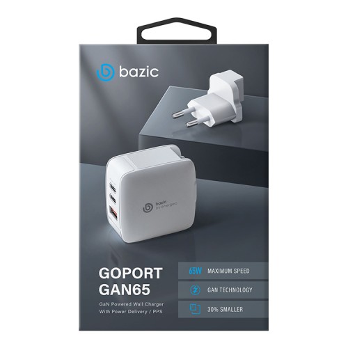 Сетевое зарядное устройство EnergEA Bazic GoPort Gan 65W, 2USB-C PD + USB-A PPS/QC3.0