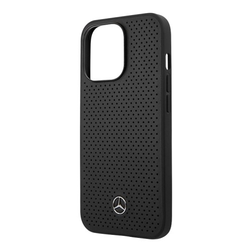 Кожаный чехол Mercedes Genuine leather Perforated Hard для iPhone 13 Pro Max, черный