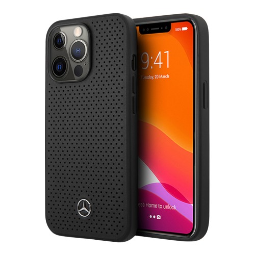 Кожаный чехол Mercedes Genuine leather Perforated Hard для iPhone 13 Pro Max, черный