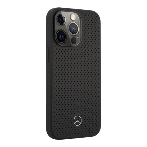 Кожаный чехол Mercedes Genuine leather Perforated Hard для iPhone 13 Pro Max, черный