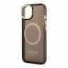 Чехол Guess Metal outline Hard Translucent для iPhone 14, черный/золотой (MagSafe)