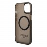 Чехол Guess Metal outline Hard Translucent для iPhone 14, черный/золотой (MagSafe)