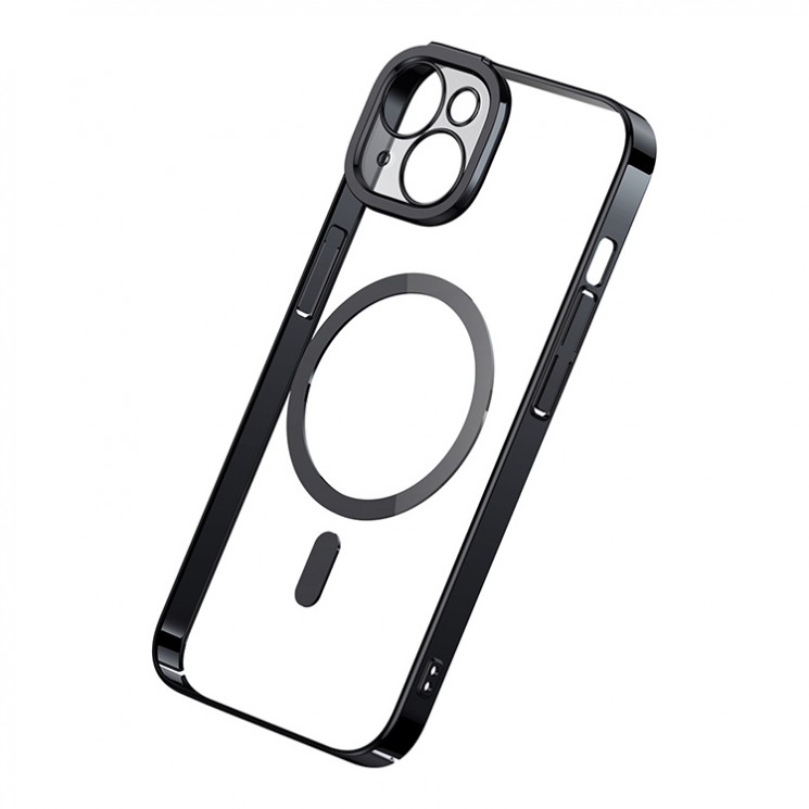 Чехол Baseus Glitter Magnetic PC case +Tempered glass для iPhone 14, черная рамка