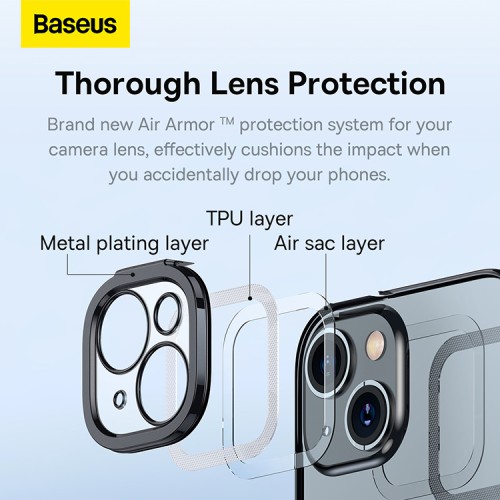 Чехол Baseus Glitter Magnetic PC case +Tempered glass для iPhone 14, черная рамка