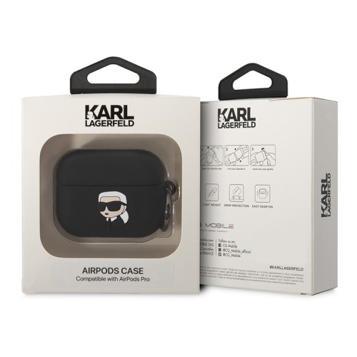 Чехол Lagerfeld Silicone case with ring NFT 3D Karl для Airpods Pro, черный