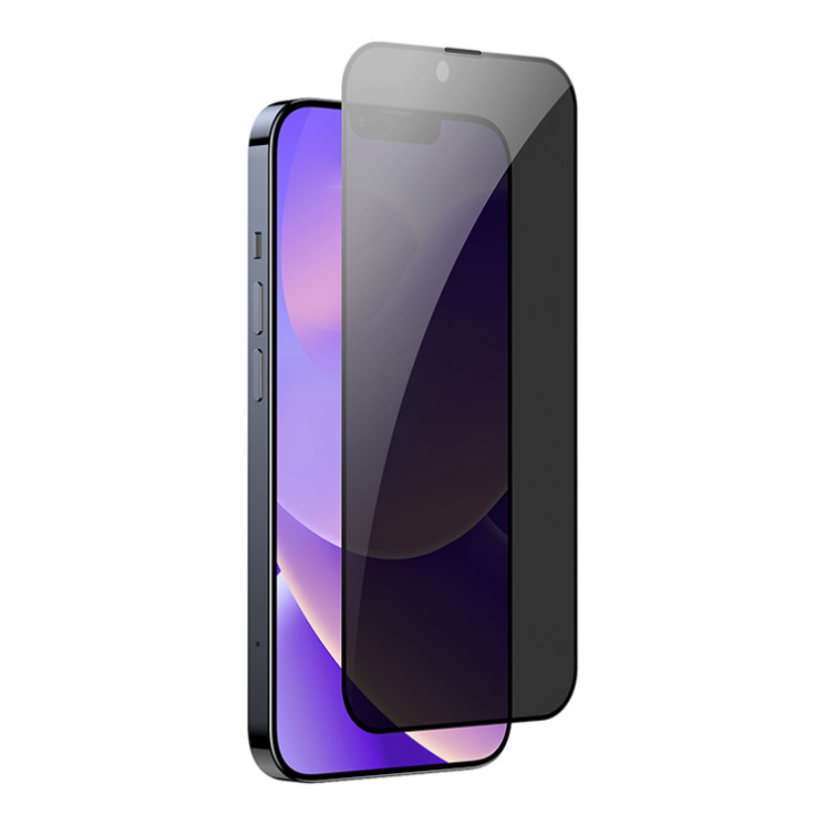 Baseus All-glass Антишпион (Dust-proof) для iPhone 14 Pro Max (2 шт), черная рамка