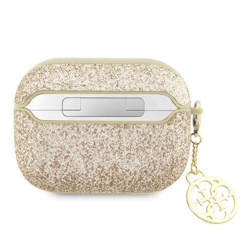 Чехол Guess Glitter flakes Metal logo with Heart charm для Airpods Pro 2, золотой