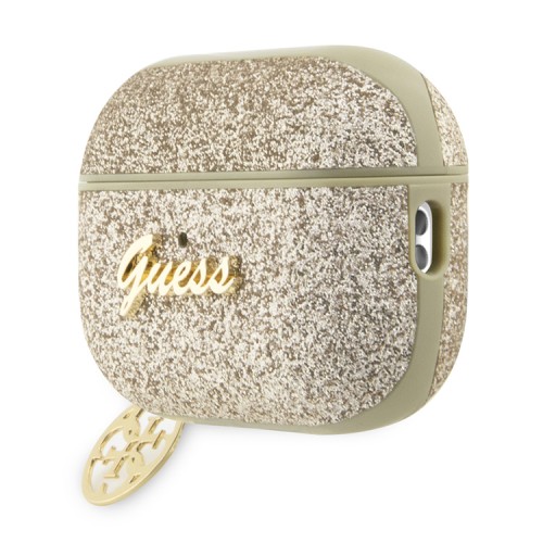 Чехол Guess Glitter flakes Metal logo with Heart charm для Airpods Pro 2, золотой