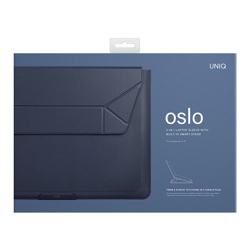 Uniq для ноутбуков 14" чехол Oslo PU leather Magnetic Laptop sleeve/foldable stand Abyss Blue