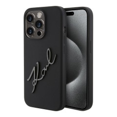 Karl Lagerfeld для iPhone 15 Pro чехол Liquid Silicone Metal Autograph Hard Black