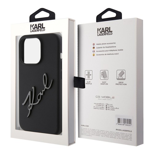 Karl Lagerfeld для iPhone 15 Pro чехол Liquid Silicone Metal Autograph Hard Black