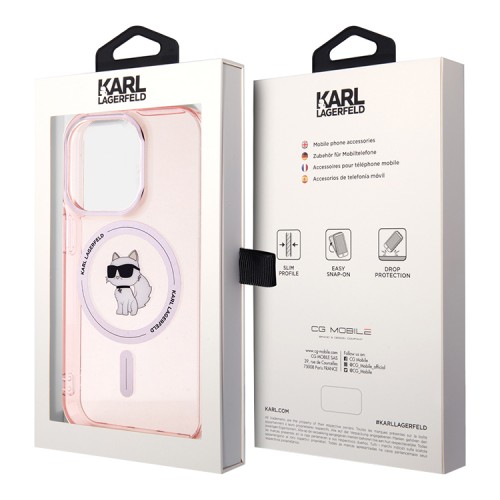 Karl Lagerfeld для iPhone 15 Pro чехол PC/TPU NFT Choupette Hard Pink (MagSafe)