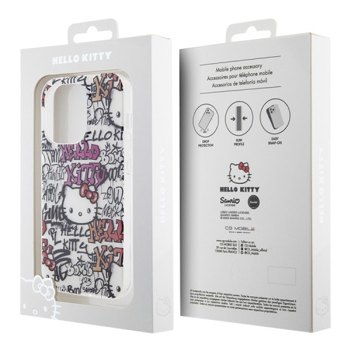 Hello Kitty для iPhone 15 Pro Max чехол PC/TPU Graffiti Tags Hard White