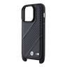 BMW для iPhone 14 Pro чехол Crossbody PU Carbon stripe Metal logo + Strap Hard Black