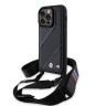 BMW для iPhone 14 Pro чехол Crossbody PU Carbon stripe Metal logo + Strap Hard Black