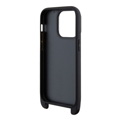 BMW для iPhone 14 Pro чехол Crossbody PU Carbon stripe Metal logo + Strap Hard Black
