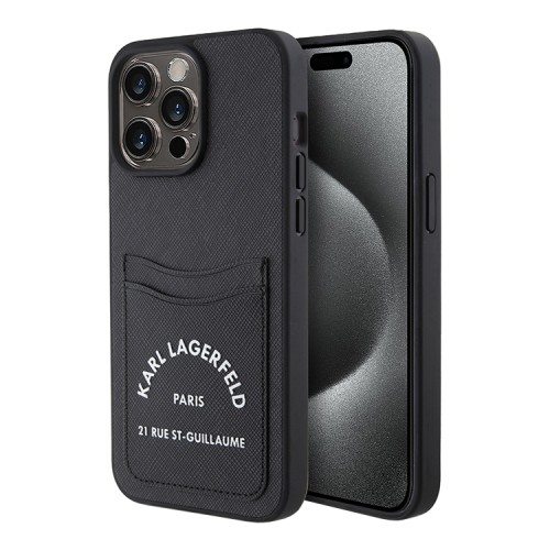 Karl Lagerfeld для iPhone 14 Pro чехол Cardslot PU Saffiano RSG 3D rubber logo Hard Black