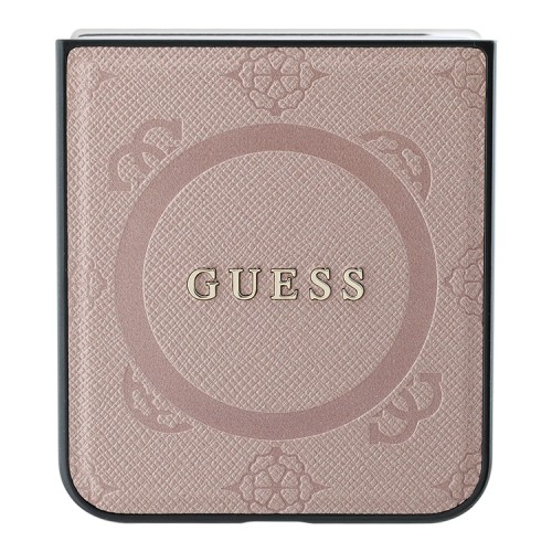 Guess для Galaxy Z Flip 6 чехол PU кожа Saffiano Peony Metal logo Pink (Magnetic QI2)
