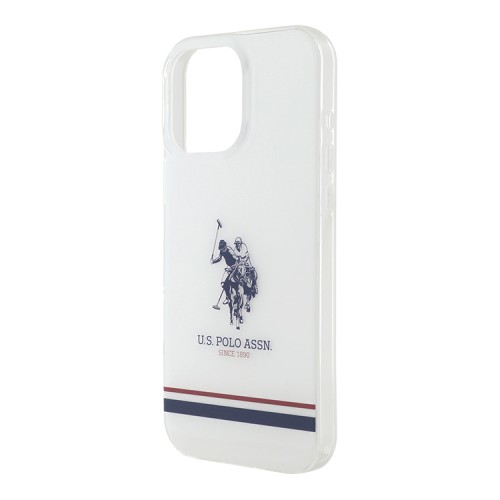 U.S. Polo для iPhone 16 Pro Max чехол PC/TPU Double Horse logo Tricolor stripes Transparent