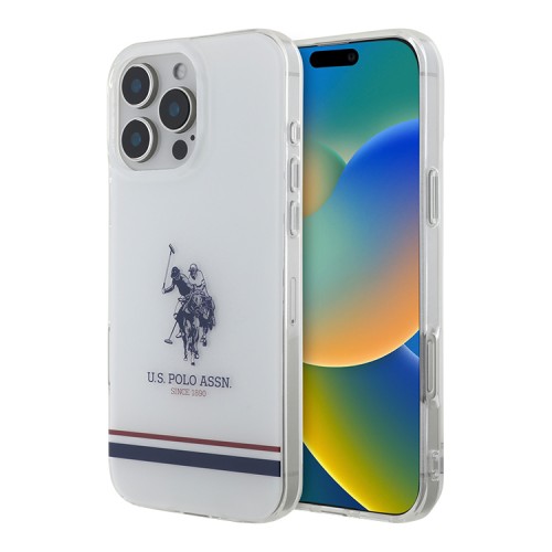 U.S. Polo для iPhone 16 Pro Max чехол PC/TPU Double Horse logo Tricolor stripes Transparent