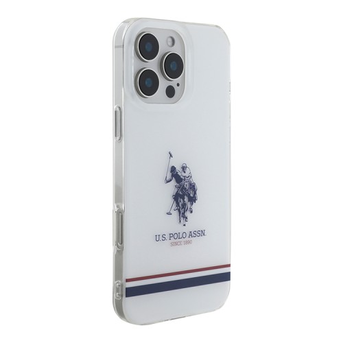 U.S. Polo для iPhone 16 Pro Max чехол PC/TPU Double Horse logo Tricolor stripes Transparent