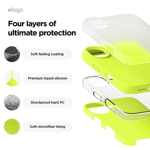 Elago для iPhone 16 чехол Soft silicone (Liquid) Neon Yellow