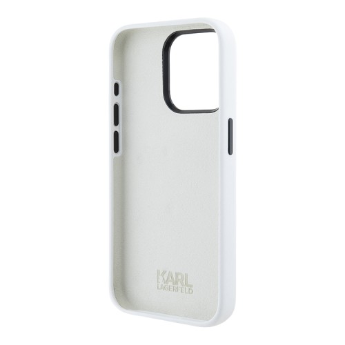 Karl Lagerfeld для iPhone 15 Pro Max чехол Liquid silicone Signature Metal logo & Camera frame Hard White