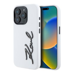 Karl Lagerfeld для iPhone 15 Pro Max чехол Liquid silicone Signature Metal logo & Camera frame Hard White