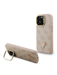 Guess для iPhone 15 Pro Max чехол PU 4G Triangle metal logo and Camera Stand Hard Pink (MagSafe)