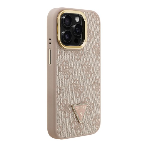 Guess для iPhone 15 Pro Max чехол PU 4G Triangle metal logo and Camera Stand Hard Pink (MagSafe)