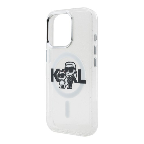Karl Lagerfeld для iPhone 16 Pro чехол PC/TPU Sketch Karl&Choupette Glitter прозрачный (MagSafe)