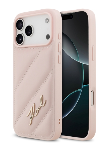 Karl Lagerfeld для iPhone 17 Pro Max чехол PU Quilted Signature metal logo Hard Pink