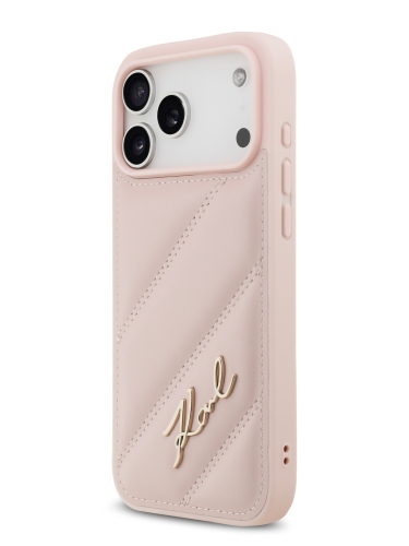 Karl Lagerfeld для iPhone 17 Pro Max чехол PU Quilted Signature metal logo Hard Pink