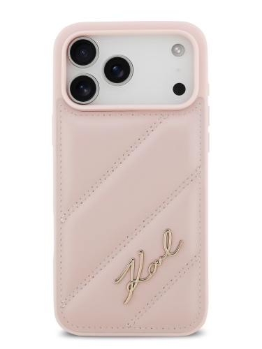 Karl Lagerfeld для iPhone 17 Pro Max чехол PU Quilted Signature metal logo Hard Pink