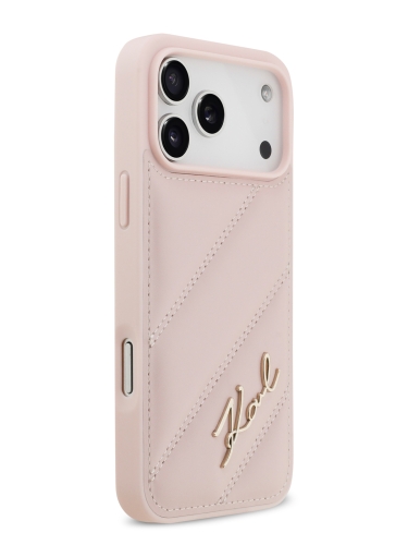 Karl Lagerfeld для iPhone 17 Pro Max чехол PU Quilted Signature metal logo Hard Pink