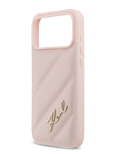 Karl Lagerfeld для iPhone 17 Pro Max чехол PU Quilted Signature metal logo Hard Pink