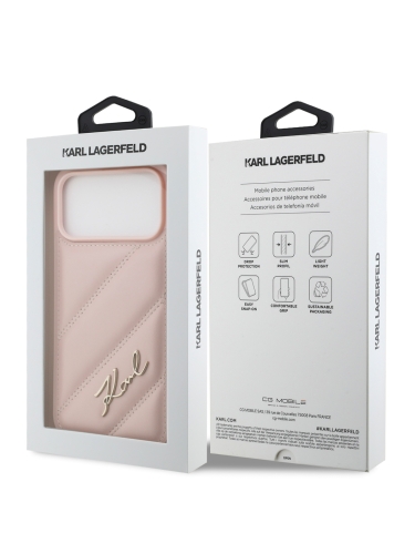 Karl Lagerfeld для iPhone 17 Pro Max чехол PU Quilted Signature metal logo Hard Pink