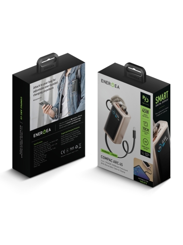 Energea аккумулятор внешний Compac Arc, 10000 USB-C+A +retractable USB-C cable and Display PD45W Gold
