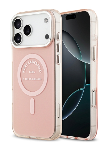 Karl Lagerfeld для iPhone 17 Pro Max чехол IML RSG logo Metal camera Hard Pink (MagSafe)