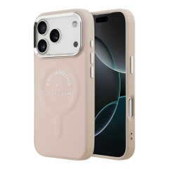 Karl Lagerfeld для iPhone 17 Pro чехол PU Smooth leather RSG logo Metal camera Pink (MagSafe)