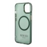 Чехол Guess Metal outline Hard Translucent для iPhone 14, зеленый/золотой (MagSafe)