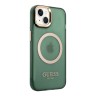 Чехол Guess Metal outline Hard Translucent для iPhone 14, зеленый/золотой (MagSafe)