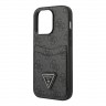 Чехол Guess PU 4G Double cardslot w Metal triangle logo Hard для iPhone 14 Pro, черный