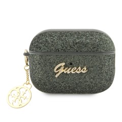 Чехол Guess Glitter flakes Metal logo with Heart charm для Airpods Pro 2, зеленый