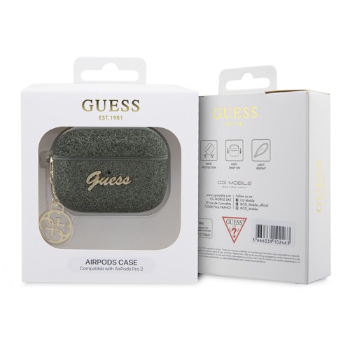 Чехол Guess Glitter flakes Metal logo with Heart charm для Airpods Pro 2, зеленый