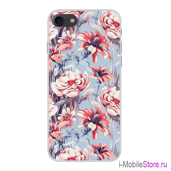 Чехол Deppa Art Flowers для iPhone 7/8/SE 2020, Голубые Цветы