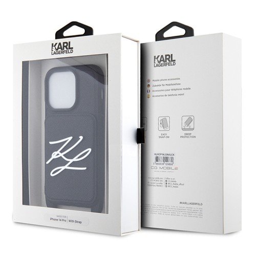 Чехол Lagerfeld Crossbody cardslot PU Saffiano Autograph Hard для iPhone 14 Pro, черный