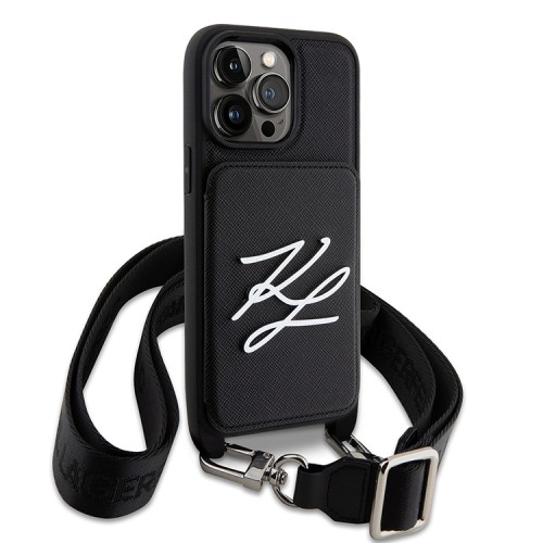 Чехол Lagerfeld Crossbody cardslot PU Saffiano Autograph Hard для iPhone 14 Pro, черный