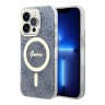 Чехол Guess 4G Hard для iPhone 14 Pro, синий/золотой (MagSafe)